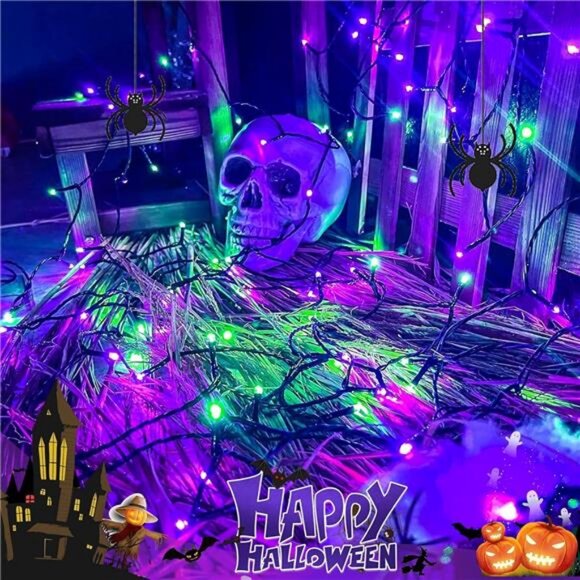 Purple and Green Solar Halloween Lights Outdoor, 2 Pack 240LED 95FT Solar - Picture 4 of 7